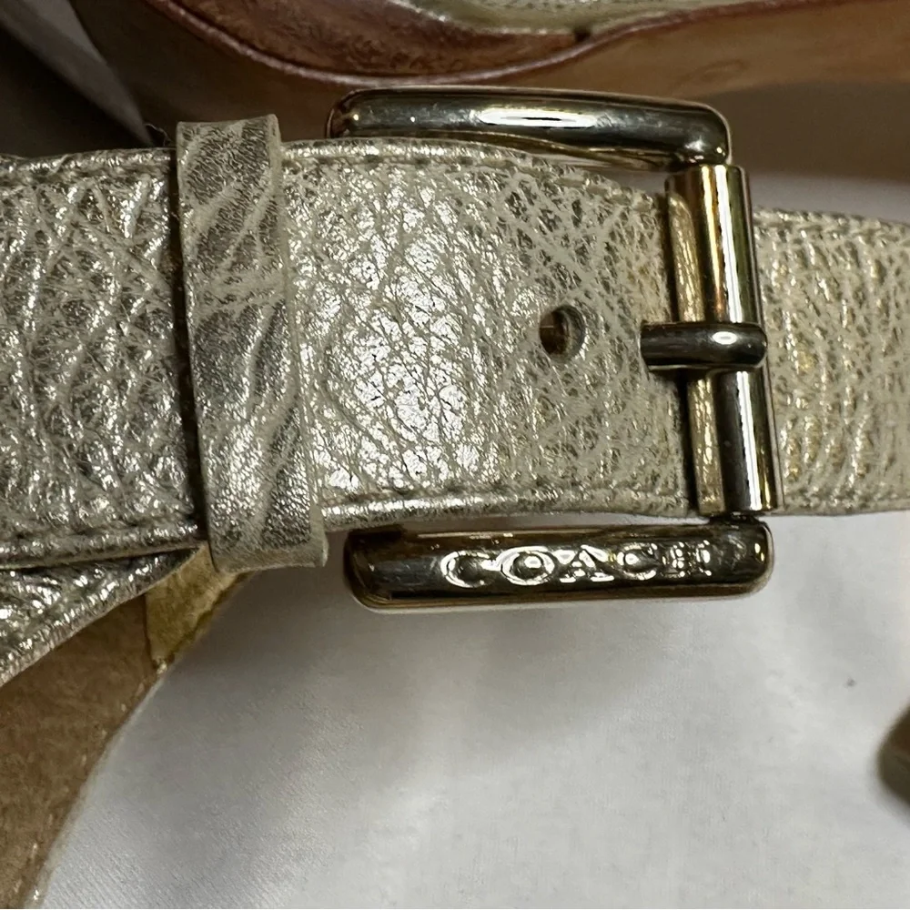 Coach Metallic Gold Braided Ankle-Strap Stack Heels Sz 10 - Picture 4 of 10